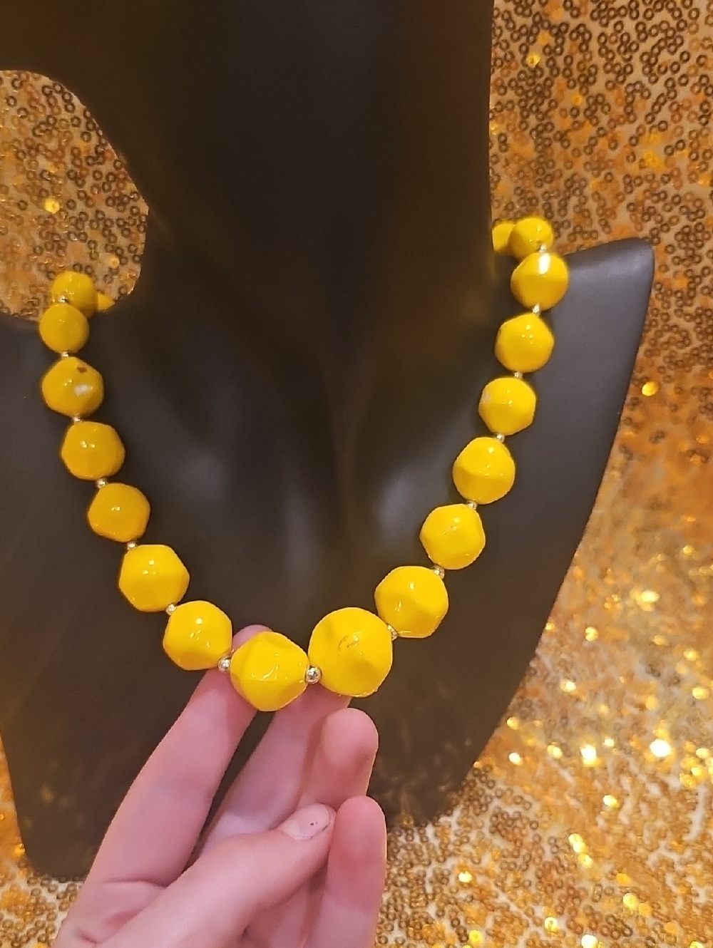 Yellow Beaded Bauble Costume Necklace - Picture 4 of 5
